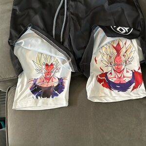 Anime Graphic Athletic Shorts with Super Saiyan Panels - Black & White